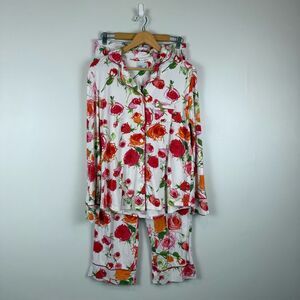 The Cat's Pajamas Floral Pima Knit Long Sleeve Pant Set Women's Size Large